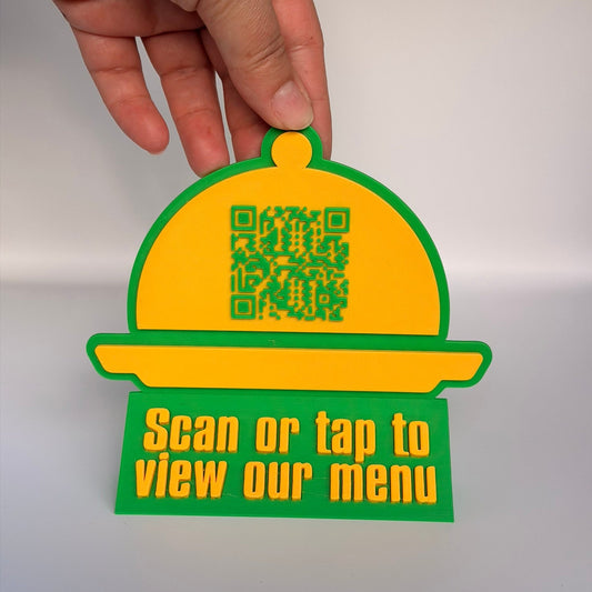 Smart 3D Printed Stand Μενού «Καμπάνα» με NFC & QR Code — Για Εστιατόρια & Ξενοδοχεία