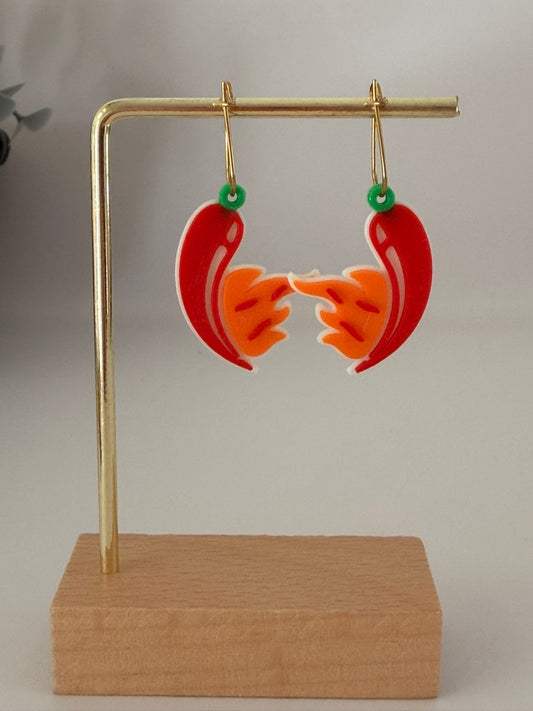 3D Printed Σκουλαρίκια "Καυτερή Πιπεριά με Φλόγες"