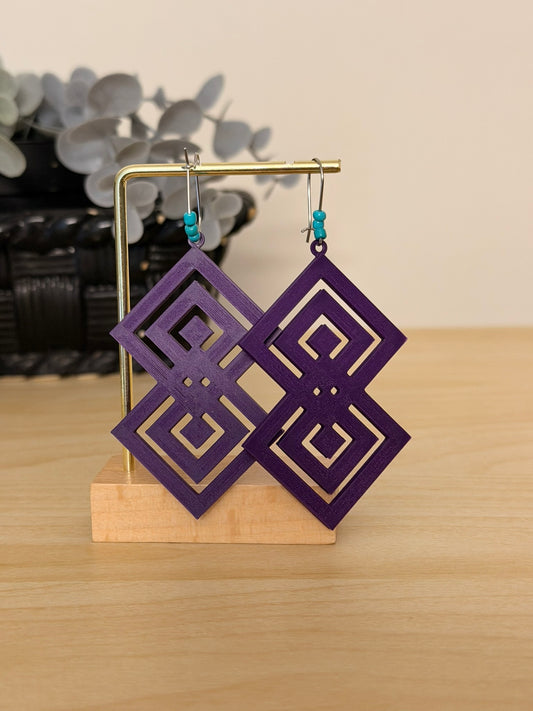 3D Printed Γεωμετρικά Σκουλαρίκια "Infinity Rhombus" – Μωβ