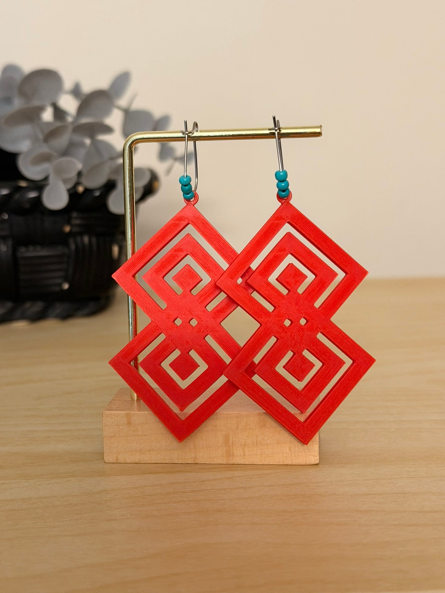 3D Printed Γεωμετρικά Σκουλαρίκια "Infinity Rhombus" – Κόκκινο