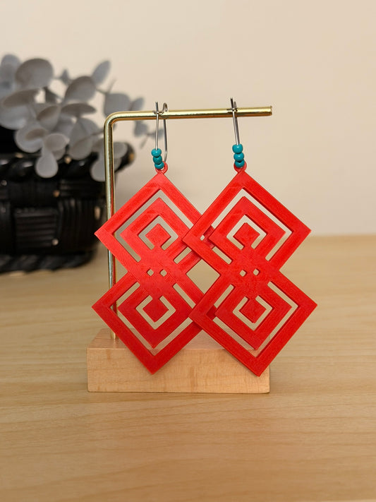 3D Printed Γεωμετρικά Σκουλαρίκια "Infinity Rhombus" – Κόκκινο