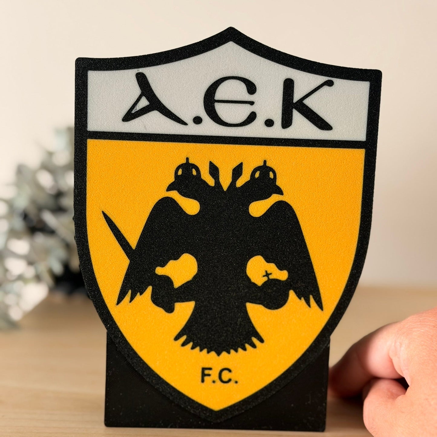 3D Printed Stand σήμα ΑΕΚ (17x14cm) με Stand & Υποδοχή Τοίχου