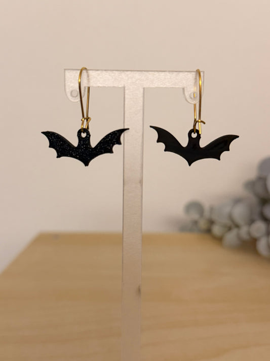 3D Printed Σκουλαρίκια Halloween Νυχτερίδα «Glitter Bat» με Επιχρυσωμένο Γαντζάκι