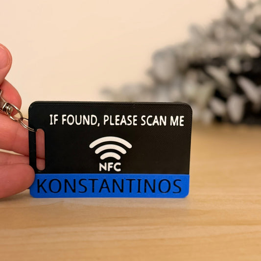 Smart NFC Μπρελόκ Αποσκευών & Τσάντας Παραλληλόγραμμο Custom Όνομα | 3D Printed Lost & Found Tag